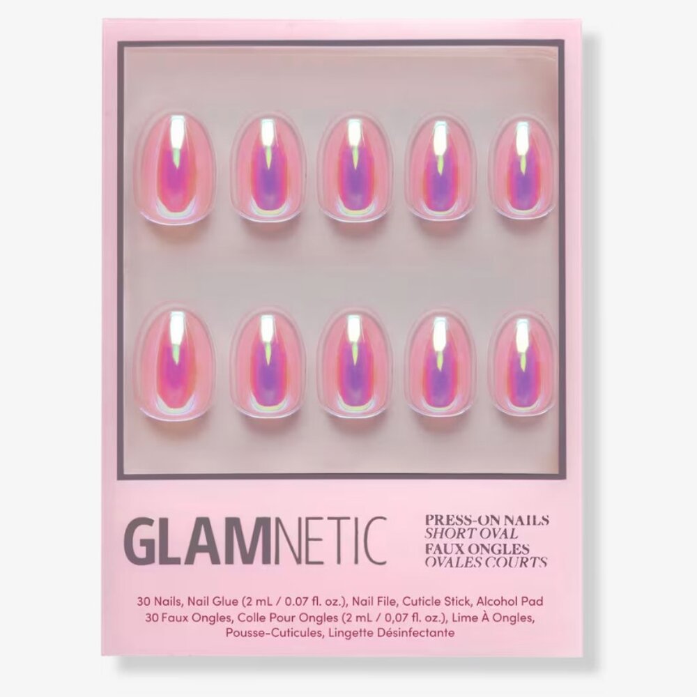 Glamnetic Prism Pink Chrome Press-On Nails Short Length 30 Nail Kit w Glue NIB